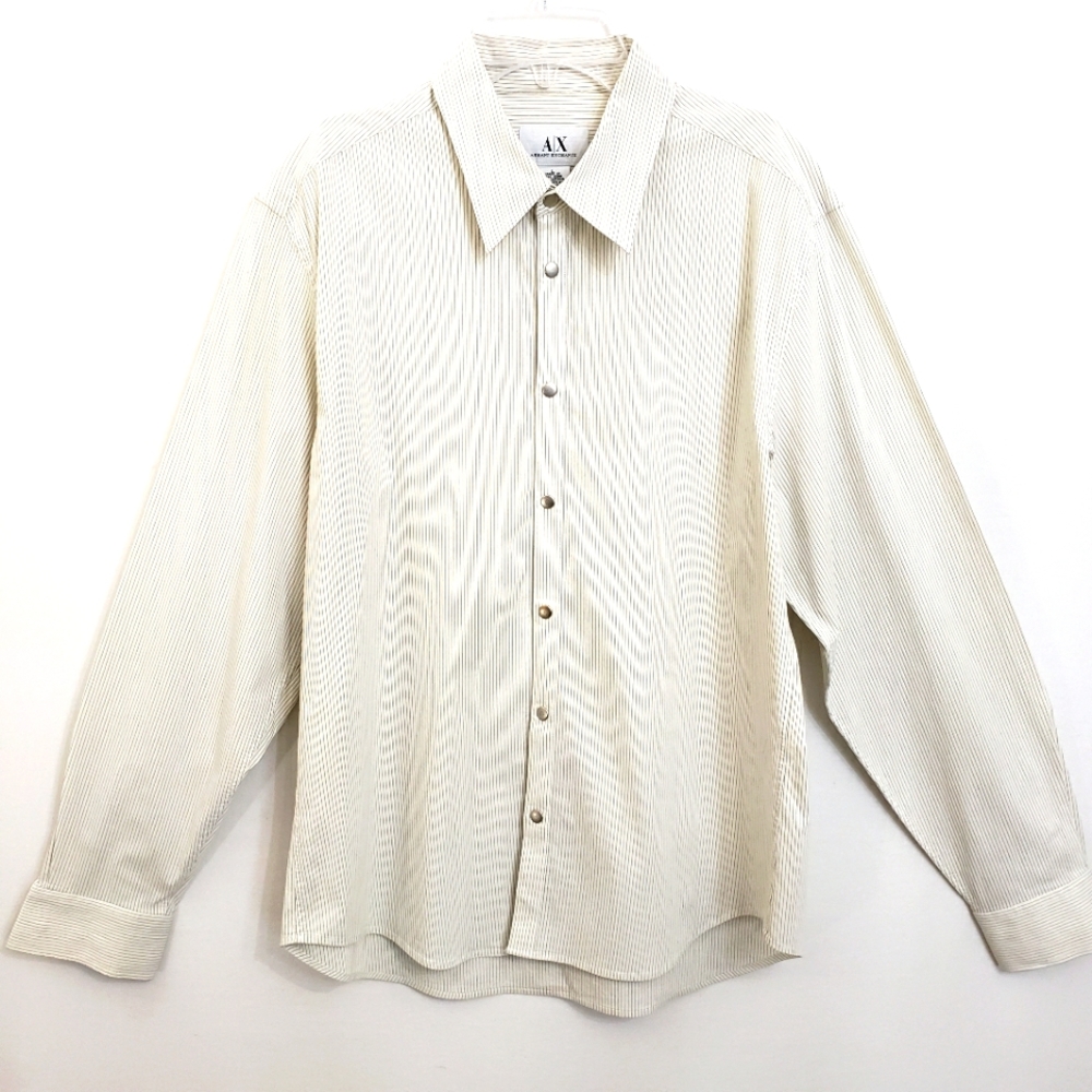 Armani Exchange Creme Textured Pinstripe Longsleeve Button down Shirt - Picture 10 of 15